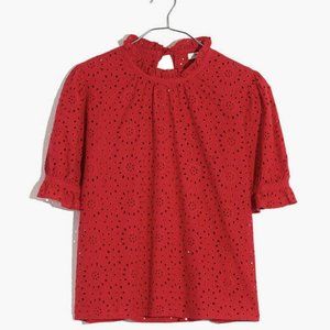NWT Madewell Eyelet Ruffle-neck Top Size XXS
